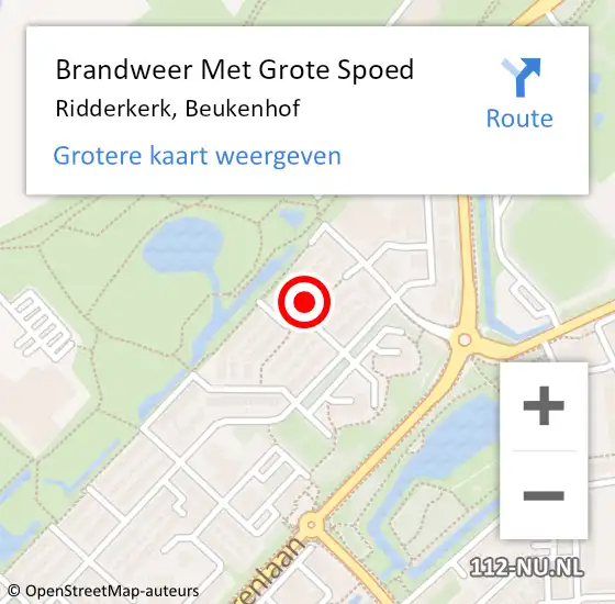 Locatie op kaart van de 112 melding: Brandweer Met Grote Spoed Naar Ridderkerk, Beukenhof op 3 april 2024 04:48