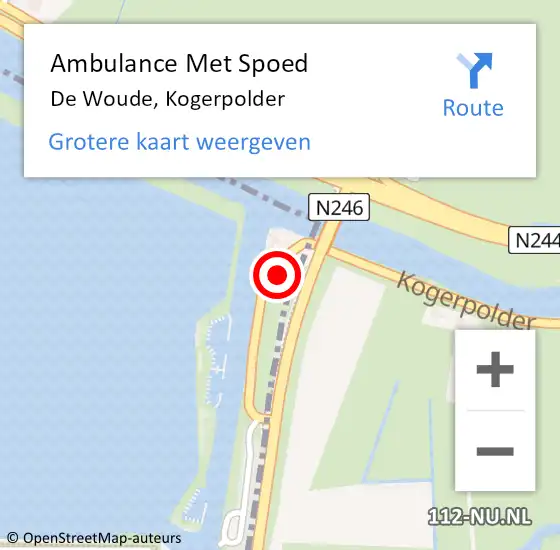 Locatie op kaart van de 112 melding: Ambulance Met Spoed Naar De Woude, Kogerpolder op 3 april 2024 06:57