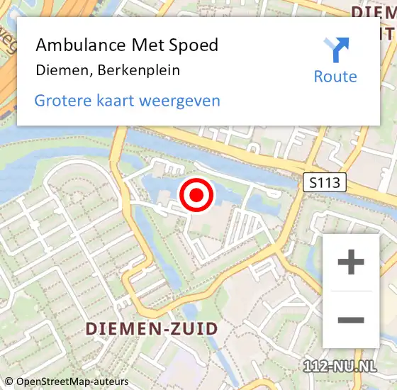 Locatie op kaart van de 112 melding: Ambulance Met Spoed Naar Diemen, Berkenplein op 3 april 2024 07:26