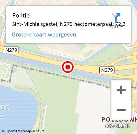 Locatie op kaart van de 112 melding: Politie Sint-Michielsgestel, N279 hectometerpaal: 72,2 op 3 april 2024 07:48