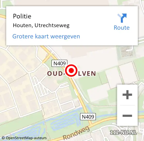 Locatie op kaart van de 112 melding: Politie Houten, Utrechtseweg op 3 april 2024 08:05