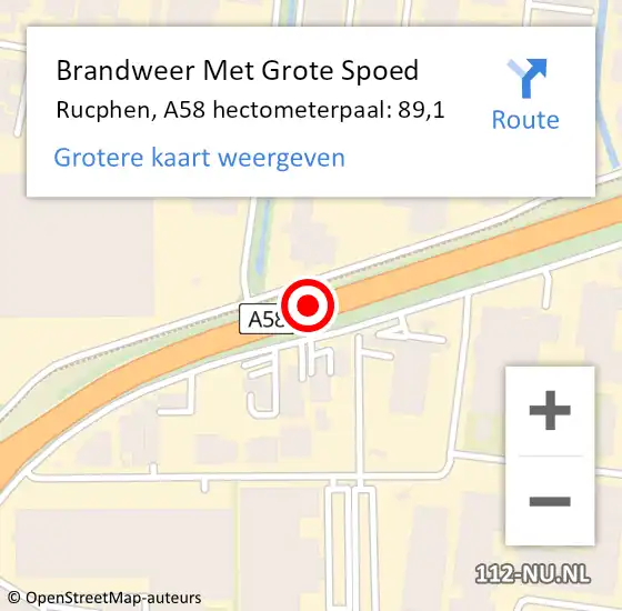 Locatie op kaart van de 112 melding: Brandweer Met Grote Spoed Naar Rucphen, A58 hectometerpaal: 89,1 op 3 april 2024 08:13