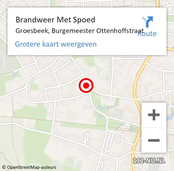 Locatie op kaart van de 112 melding: Brandweer Met Spoed Naar Groesbeek, Burgemeester Ottenhoffstraat op 3 april 2024 08:45
