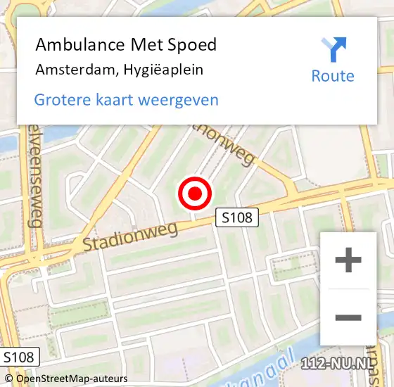 Locatie op kaart van de 112 melding: Ambulance Met Spoed Naar Amsterdam, Hygiëaplein op 3 april 2024 08:50