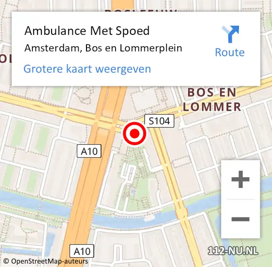 Locatie op kaart van de 112 melding: Ambulance Met Spoed Naar Amsterdam, Bos en Lommerplein op 3 april 2024 09:24