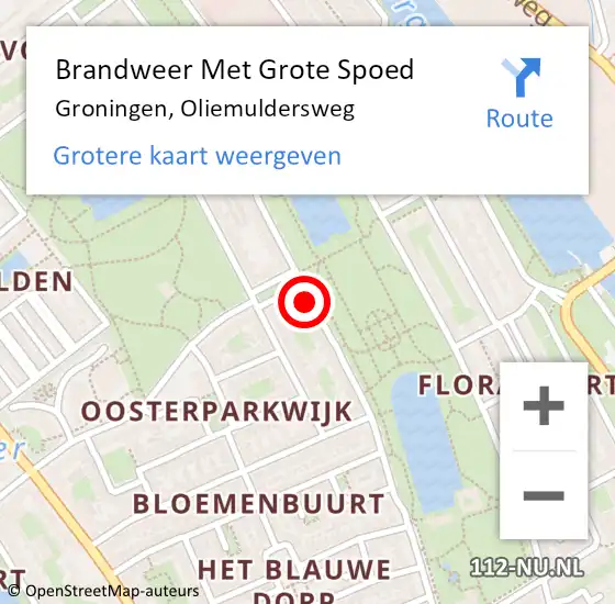 Locatie op kaart van de 112 melding: Brandweer Met Grote Spoed Naar Groningen, Oliemuldersweg op 3 april 2024 09:48