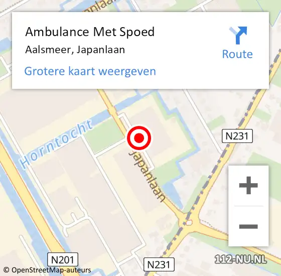 Locatie op kaart van de 112 melding: Ambulance Met Spoed Naar Aalsmeer, Japanlaan op 3 april 2024 09:55
