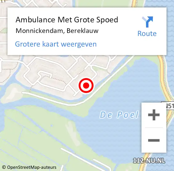 Locatie op kaart van de 112 melding: Ambulance Met Grote Spoed Naar Monnickendam, Bereklauw op 3 april 2024 09:56