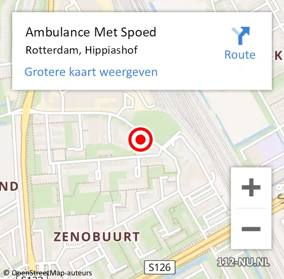 Locatie op kaart van de 112 melding: Ambulance Met Spoed Naar Rotterdam, Hippiashof op 3 april 2024 10:17
