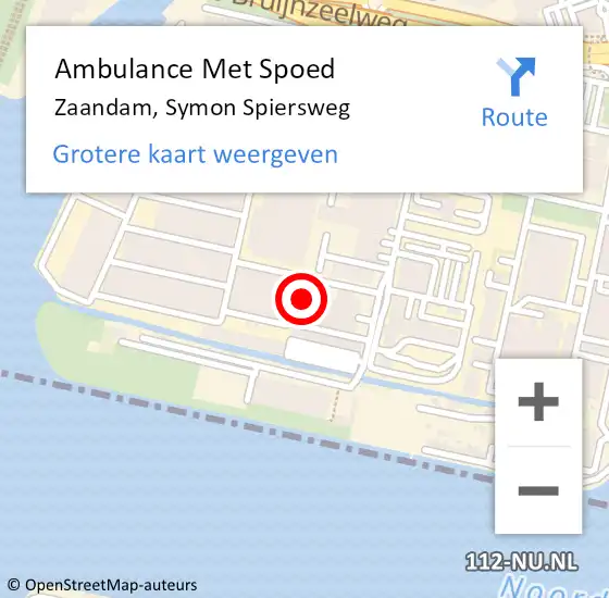 Locatie op kaart van de 112 melding: Ambulance Met Spoed Naar Zaandam, Symon Spiersweg op 3 april 2024 10:44