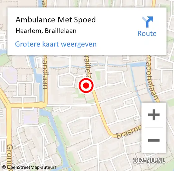 Locatie op kaart van de 112 melding: Ambulance Met Spoed Naar Haarlem, Braillelaan op 3 april 2024 11:03