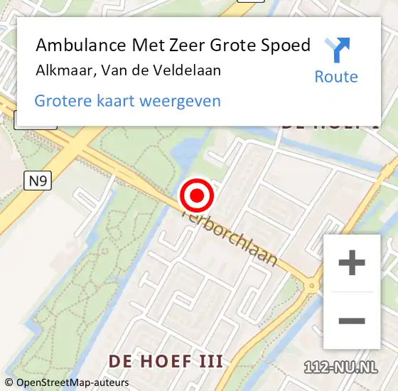 Locatie op kaart van de 112 melding: Ambulance Met Zeer Grote Spoed Naar Alkmaar, Van de Veldelaan op 3 april 2024 12:09