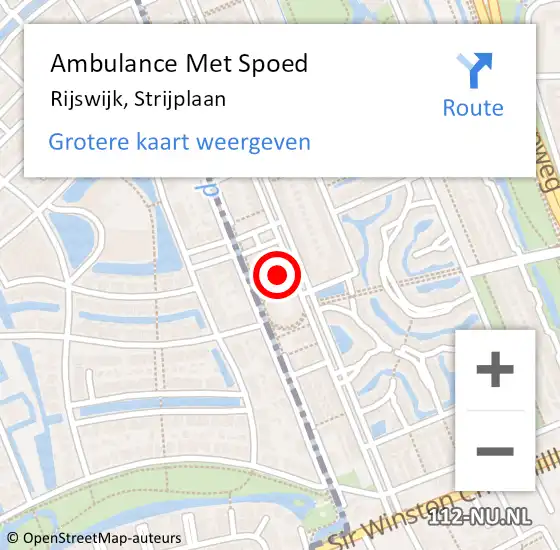 Locatie op kaart van de 112 melding: Ambulance Met Spoed Naar Rijswijk, Strijplaan op 3 april 2024 12:46