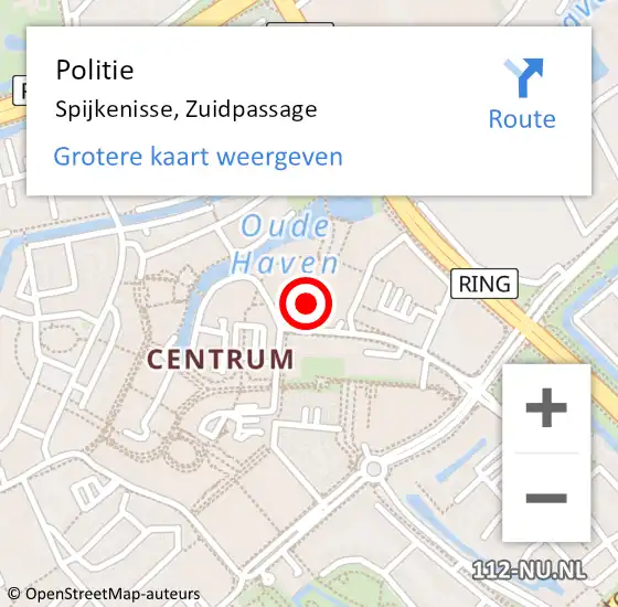 Locatie op kaart van de 112 melding: Politie Spijkenisse, Zuidpassage op 3 april 2024 12:49