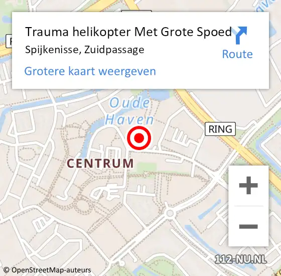 Locatie op kaart van de 112 melding: Trauma helikopter Met Grote Spoed Naar Spijkenisse, Zuidpassage op 3 april 2024 12:50