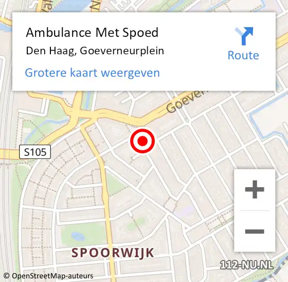 Locatie op kaart van de 112 melding: Ambulance Met Spoed Naar Den Haag, Goeverneurplein op 3 april 2024 12:55