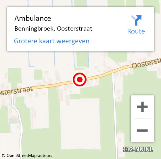 Locatie op kaart van de 112 melding: Ambulance Benningbroek, Oosterstraat op 3 april 2024 13:33