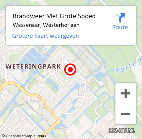 Locatie op kaart van de 112 melding: Brandweer Met Grote Spoed Naar Wassenaar, Westerhoflaan op 3 april 2024 13:48