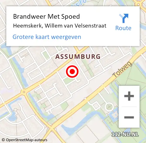 Locatie op kaart van de 112 melding: Brandweer Met Spoed Naar Heemskerk, Willem van Velsenstraat op 3 april 2024 13:58