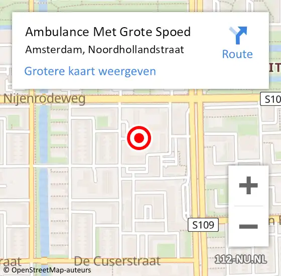 Locatie op kaart van de 112 melding: Ambulance Met Grote Spoed Naar Amsterdam, Noordhollandstraat op 3 april 2024 14:04