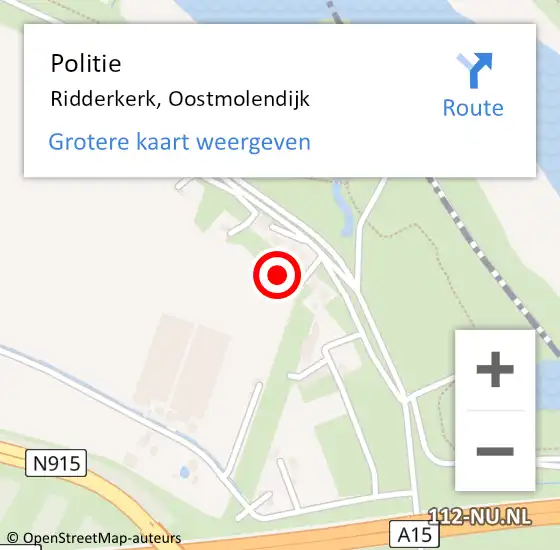 Locatie op kaart van de 112 melding: Politie Ridderkerk, Oostmolendijk op 3 april 2024 14:07