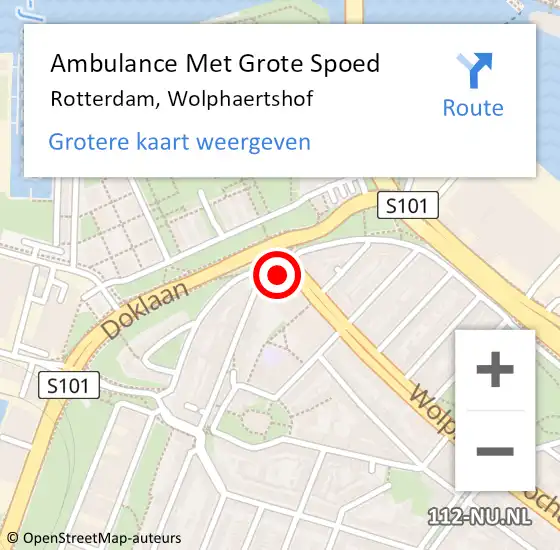 Locatie op kaart van de 112 melding: Ambulance Met Grote Spoed Naar Rotterdam, Wolphaertshof op 3 april 2024 14:15