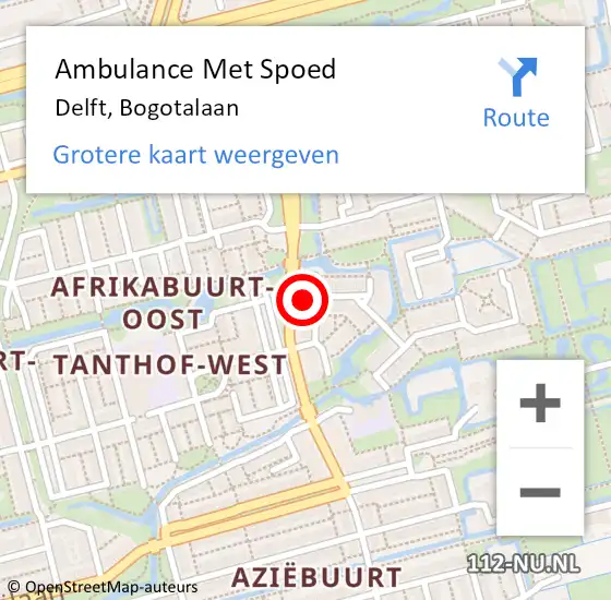 Locatie op kaart van de 112 melding: Ambulance Met Spoed Naar Delft, Bogotalaan op 3 april 2024 14:17