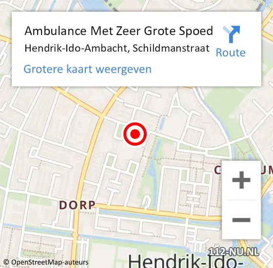 Locatie op kaart van de 112 melding: Ambulance Met Zeer Grote Spoed Naar Hendrik-Ido-Ambacht, Schildmanstraat op 3 april 2024 14:46