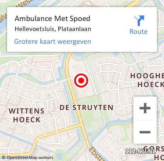 Locatie op kaart van de 112 melding: Ambulance Met Spoed Naar Hellevoetsluis, Plataanlaan op 3 april 2024 15:04