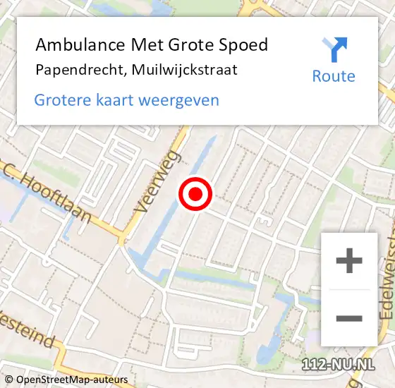 Locatie op kaart van de 112 melding: Ambulance Met Grote Spoed Naar Papendrecht, Muilwijckstraat op 3 april 2024 15:17