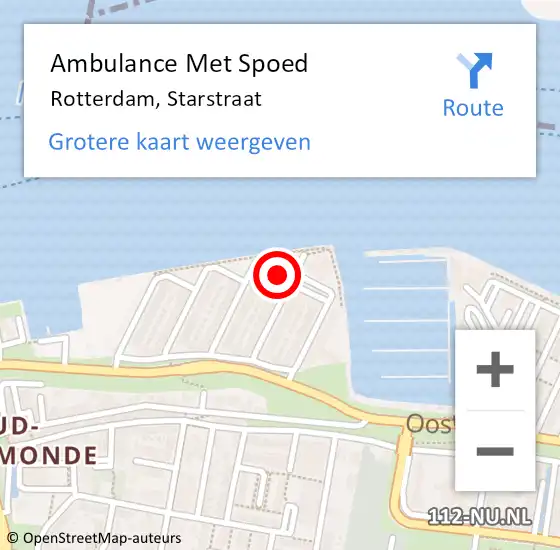 Locatie op kaart van de 112 melding: Ambulance Met Spoed Naar Rotterdam, Starstraat op 3 april 2024 15:21