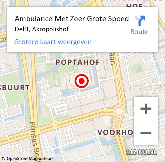 Locatie op kaart van de 112 melding: Ambulance Met Zeer Grote Spoed Naar Delft, Akropolishof op 3 april 2024 15:44