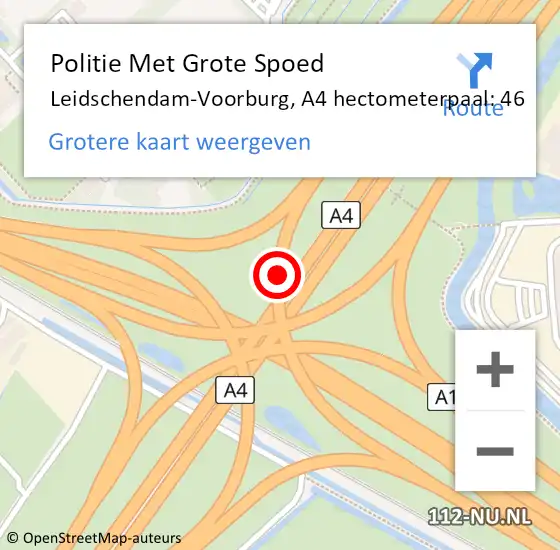 Locatie op kaart van de 112 melding: Politie Met Grote Spoed Naar Leidschendam-Voorburg, A4 hectometerpaal: 46 op 3 april 2024 16:03