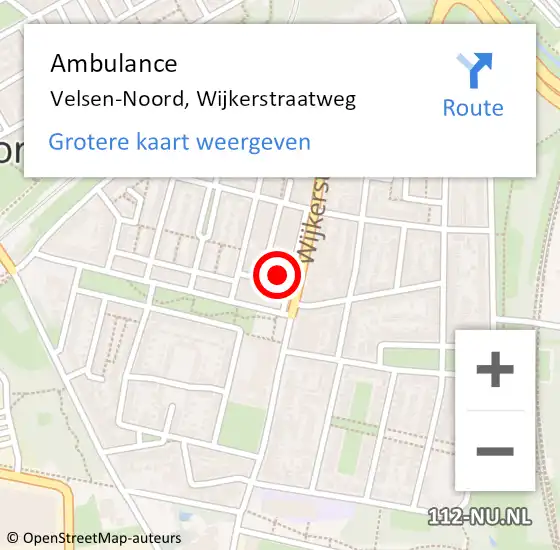 Locatie op kaart van de 112 melding: Ambulance Velsen-Noord, Wijkerstraatweg op 3 april 2024 16:09