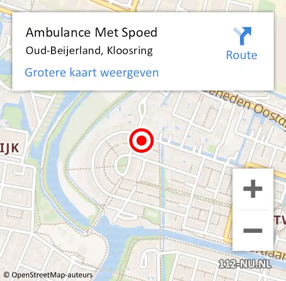 Locatie op kaart van de 112 melding: Ambulance Met Spoed Naar Oud-Beijerland, Kloosring op 3 april 2024 16:10