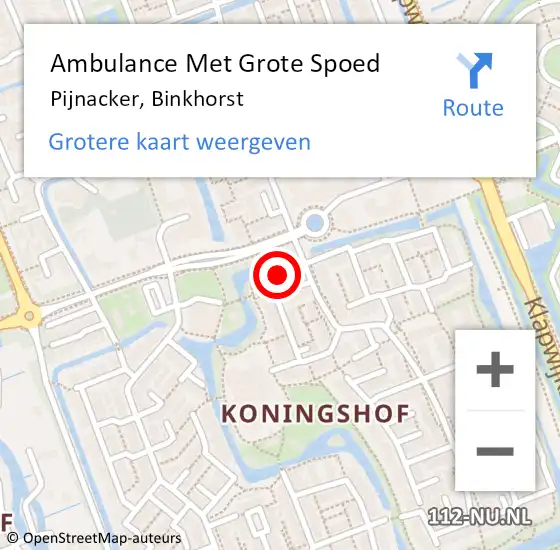 Locatie op kaart van de 112 melding: Ambulance Met Grote Spoed Naar Pijnacker, Binkhorst op 3 april 2024 16:35