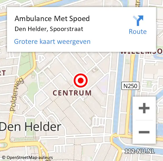Locatie op kaart van de 112 melding: Ambulance Met Spoed Naar Den Helder, Spoorstraat op 3 april 2024 16:50