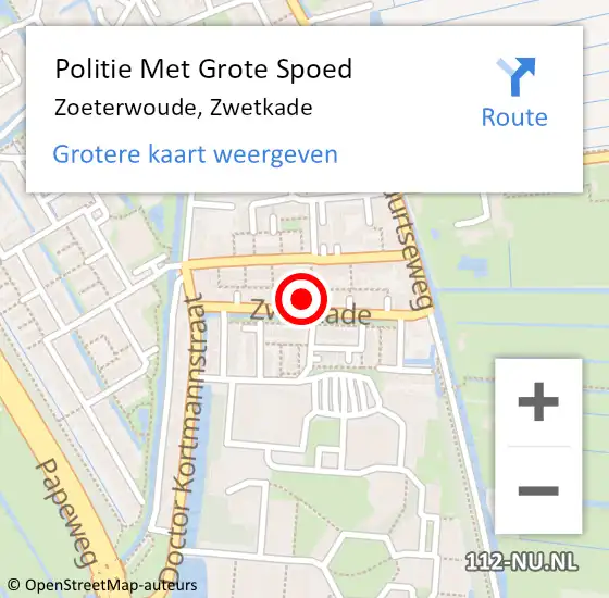 Locatie op kaart van de 112 melding: Politie Met Grote Spoed Naar Zoeterwoude, Zwetkade op 3 april 2024 17:05