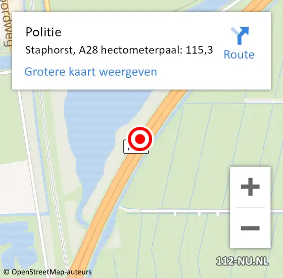 Locatie op kaart van de 112 melding: Politie Staphorst, A28 hectometerpaal: 115,3 op 3 april 2024 17:13