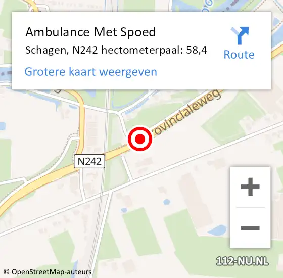 Locatie op kaart van de 112 melding: Ambulance Met Spoed Naar Schagen, N242 hectometerpaal: 58,4 op 3 april 2024 17:15