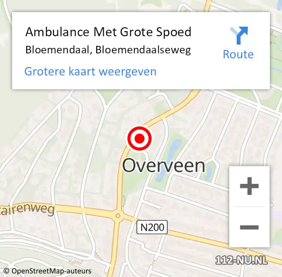 Locatie op kaart van de 112 melding: Ambulance Met Grote Spoed Naar Bloemendaal, Bloemendaalseweg op 3 april 2024 17:21
