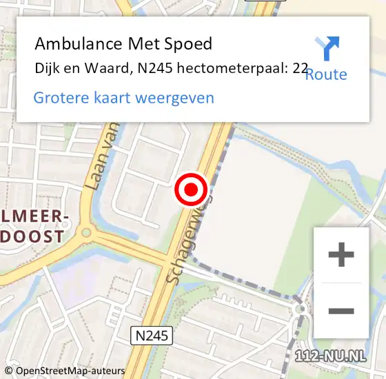 Locatie op kaart van de 112 melding: Ambulance Met Spoed Naar Dijk en Waard, N245 hectometerpaal: 22 op 3 april 2024 17:25
