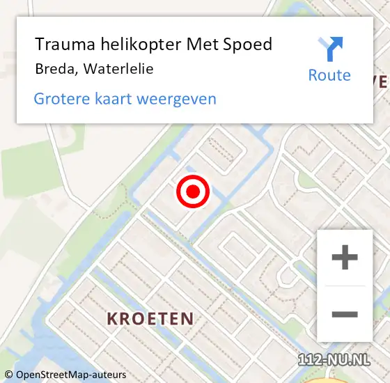 Locatie op kaart van de 112 melding: Trauma helikopter Met Spoed Naar Breda, Waterlelie op 3 april 2024 17:53