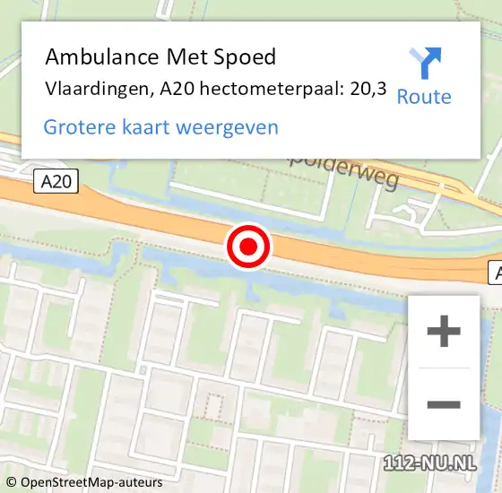 Locatie op kaart van de 112 melding: Ambulance Met Spoed Naar Vlaardingen, A20 hectometerpaal: 20,3 op 3 april 2024 17:56