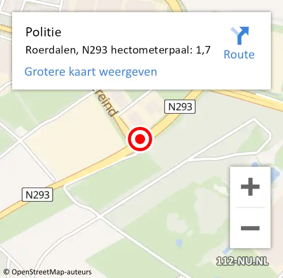 Locatie op kaart van de 112 melding: Politie Roerdalen, N293 hectometerpaal: 1,7 op 3 april 2024 17:58