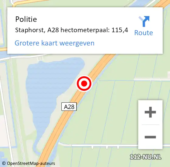 Locatie op kaart van de 112 melding: Politie Staphorst, A28 hectometerpaal: 115,4 op 3 april 2024 17:59