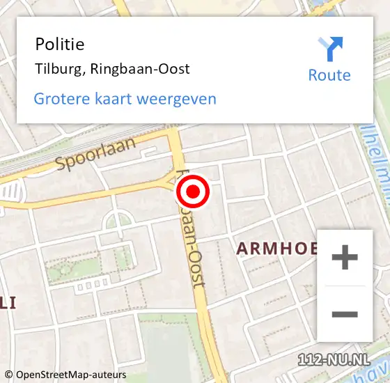 Locatie op kaart van de 112 melding: Politie Tilburg, Ringbaan-Oost op 3 april 2024 17:59