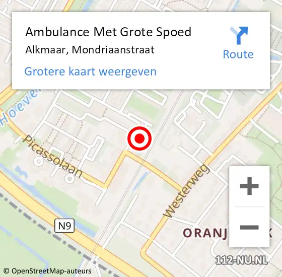 Locatie op kaart van de 112 melding: Ambulance Met Grote Spoed Naar Alkmaar, Mondriaanstraat op 3 april 2024 18:07