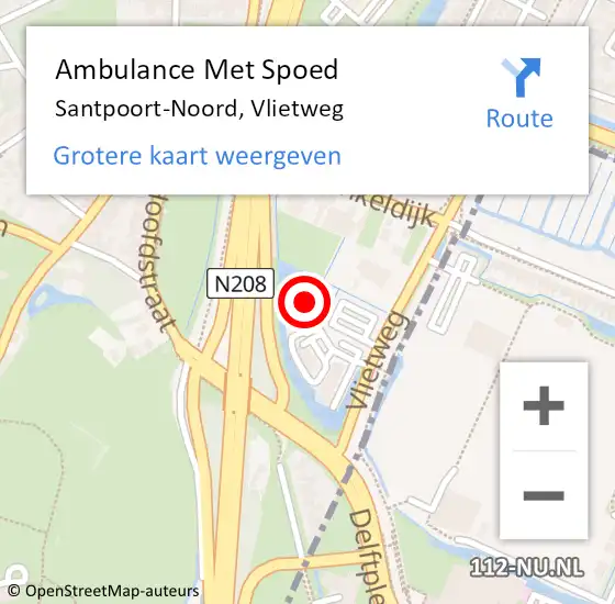 Locatie op kaart van de 112 melding: Ambulance Met Spoed Naar Santpoort-Noord, Vlietweg op 3 april 2024 18:18