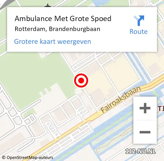 Locatie op kaart van de 112 melding: Ambulance Met Grote Spoed Naar Rotterdam, Brandenburgbaan op 3 april 2024 18:23